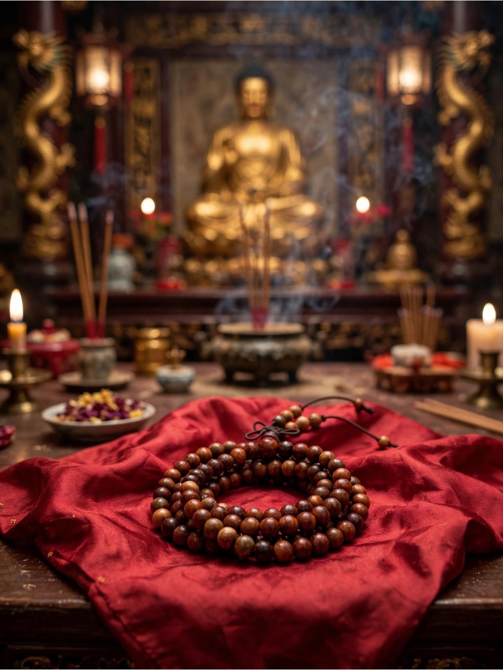 108 Bead Wooden Mala Bracelet Buddhist Prayer Beads New